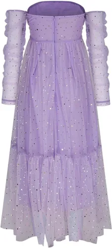 Vista 6 de Vestidos elegantes y esponjosos para mujer, con hombros descubiertos, fruncidos, de tul, sin tirantes, vestidos formales de fiesta de noche