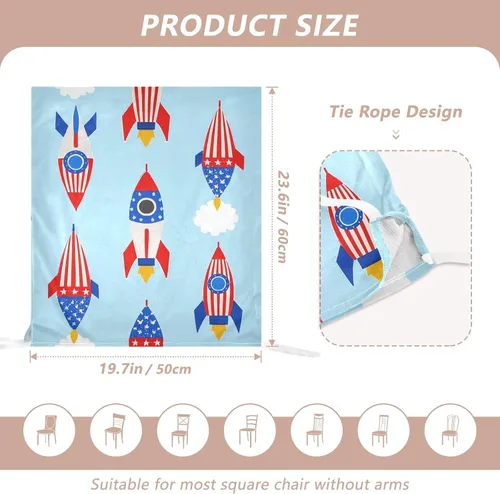 Vista 3 de Juego de 6 fundas decorativas de asiento de cumpleaños con cohetes rojos y azules para silla de aula para dormitorio, lavable, protector de sillas