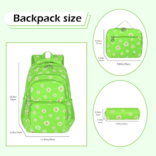 Vista 51 de goldwheat Mochilas impresas margaritas con paquete de almuerzo, estuche de lápices 3pcs, bolsa ligera resistente al agua para la escuela secundaria