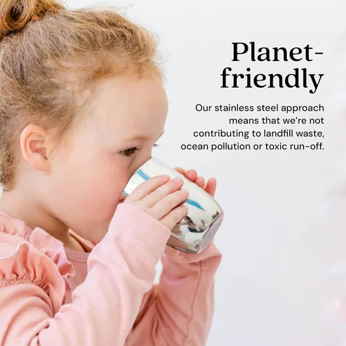 Vista 6 de Ahimsa - Taza de acero inoxidable para niños, diseñada por pediatras, tazas para niños pequeños con pulido premium para el entrenamiento con taza