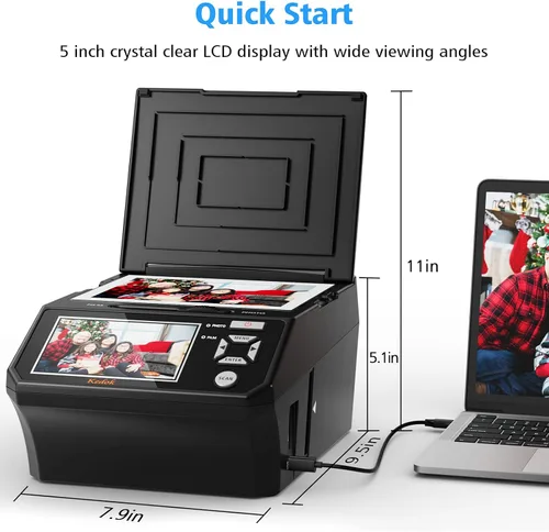 Vista 2 de Foto, tarjeta de identificación, escáner de diapositivas y negativos con pantalla LCD grande de 5 pulgadas, digitalizador de película
