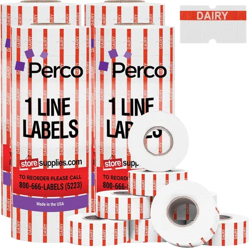Vista 21 de Perco 1 línea de impresión inversa morada en etiquetas blancas de panadería, 8,000 etiquetas para pistolas Perco Lite, X, Plus y Pro, con diseño a
