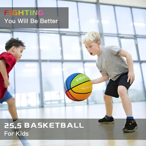 Vista 5 de Baloncesto de Combate para Niños y Jóvenes Tamaño 4 Baloncesto Colorido de 25.5" Diseño de Arcoíris Vibrante Goma Premium Engrosada Resistente al