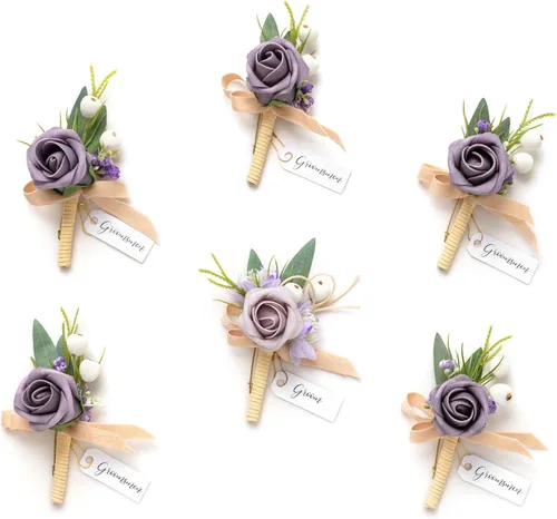 Vista 12 de Ling's Moment Boutonniere para Hombres Boda, Juego de 6, Novio y Padrinos Boutonniere para Boda Regreso a Casa Halloween Ceremonia Aniversario, Cena