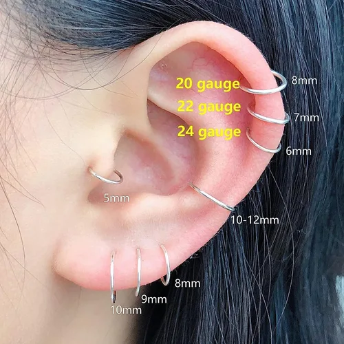 Vista 42 de Small Gold or Sterling Silver Huggie Hoop Earrings for Women Cartilage Nose Helix Tragus