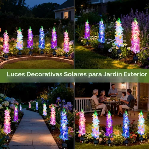 Vista 6 de MRHEPHAESTUS Luces solares de jardín, flores de delfinio 2 unidades 40 LEDs, luces impermeables para exteriores, dos modos de iluminación para Blanco