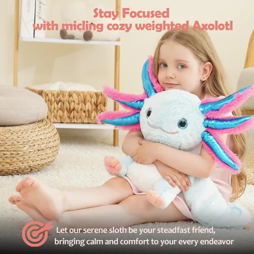 Vista 2 de Micling Animal de Peluche con Peso - Ajolote Azul 4.5 libras, Ideal para Necesidades Sensoriales, Autismo y Ansiedad Comodidad y Relajación tanto