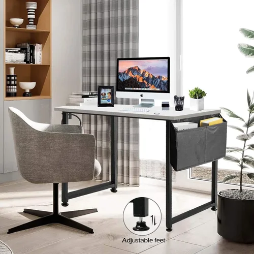 Vista 6 de Lufeiya Escritorio de computadora blanco para espacios pequeños, oficina en casa, 39 pulgadas, moderno escritorio de estudio para PC con gancho