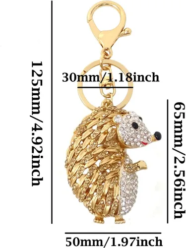 Vista 2 de Honbay 1 llavero de erizo con diamantes de imitación, con colgante de cristal brillante, decoración de animales, en una caja para bolso, cartera