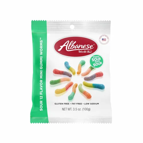 Vista 9 de Albanese World's Best Sour 12 Flavor Mini Gummi Worms Bolsa de caramelos de 0.85 onzas, paquete de 200 12 sabores ácidos únicos, sin gluten, sin