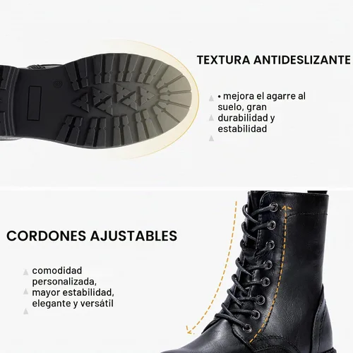 Vista 6 de Vepose Botas militares de combate para mujer, botas planas de tobillo en negro, con cremallera interior, estilo 925 Flat Short Round Toe Boots, Side