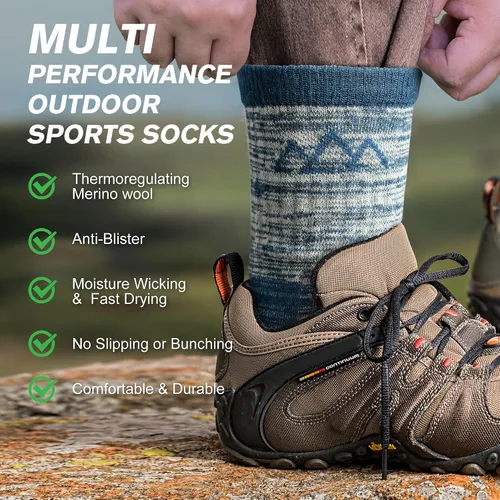 Vista 4 de innotree 3 Pack Men's Merino Wool Hiking Socks, Micro Crew Cushioned Hiking Walking Thermal Moisture Wicking Trekking Socks