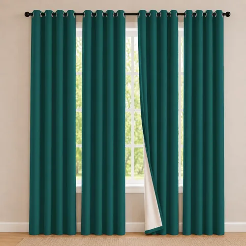 Vista 76 de 2 paneles de cortinas 100% opacas, de peso medio, con aislamiento térmico y ojales para dormitorio, sala de estar, tratamiento de ventana