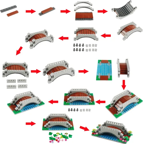 Vista 8 de BAENRCY Arch Bridge - Bloques de construcción para estanque, accesorios de fuente, juego de calles, kit de ladrillos de construcción, juego de Grande
