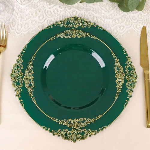 Vista 23 de Efavormart - Paquete de 10 platos de postre barrocos negros y dorados de 8 pulgadas, platos de aperitivo resistentes con borde metálico en relieve
