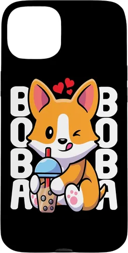 Vista 9 de Funda Kawaii con diseño de corazón de té de burbujas para iPhone 16 Kawaii Boba Dog Corgi Tea Drink