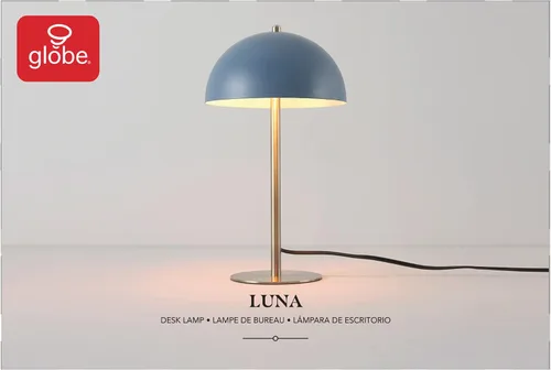 Vista 8 de GLOBE Electric 52942 - Lámpara de escritorio azul de 15 pulgadas con detalles de latón, interruptor basculante de encendido/apagado en línea, ideal