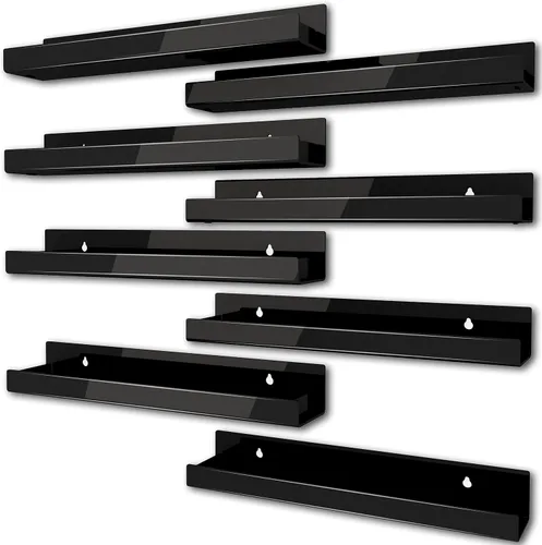 Vista 17 de Paquete de 4 estantes acrílicos negros de 15 pulgadas, estantería flotante negra para habitación de los niños, estante moderno para esmalte de uñas