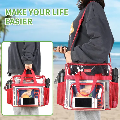 Vista 64 de MAY TREE Bolsa transparente para eventos en estadios de 12 x 6 x 12 pulgadas, bolsa de almuerzo transparente con correas reforzadas para trabajo