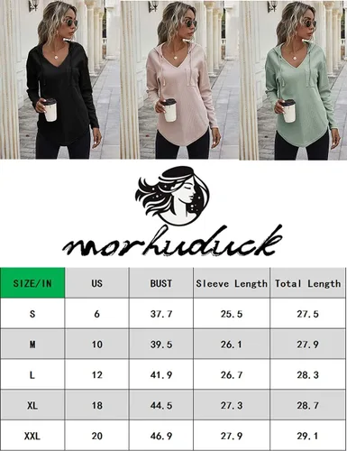 Vista 6 de Sudadera de manga larga con capucha y cuello en V, sudadera sin botones con cordón y bolsillo
