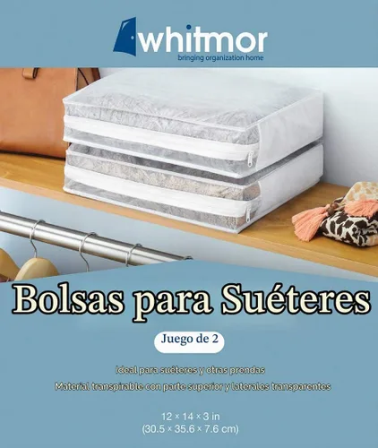 Vista 7 de WHITMOR Juego de 2 bolsas para suéter, color blanco, 2 unidades (paquete de 1)