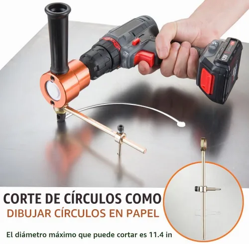 Vista 3 de Dicfeos Cortador de Chapa de Doble Cabezal, Accesorio Versátil de Taladro Roedor para Corte Recto, Curvo y Circular, Acero Máximo Calibre 14