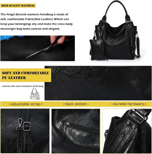 Vista 4 de Angel Barcelo - Bolsa de mano grande de piel suave con correa para el hombro para mujer
