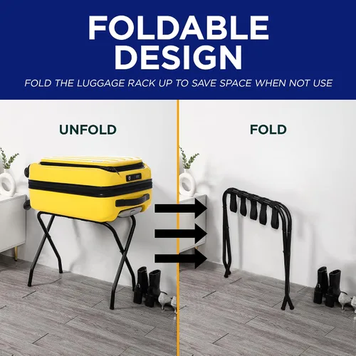 Vista 5 de Lifemaster Portaequipajes de metal – Paquete de 4 soportes plegables, fáciles de montar, ahorro de espacio y elegante marco de acero para maletas