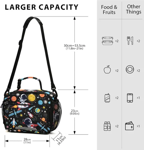 Vista 3 de MNSRUU Bolsa de almuerzo con aislamiento de astronauta espacial para mujeres, lonchera para hombre, con correa ajustable para el hombro, bolsa