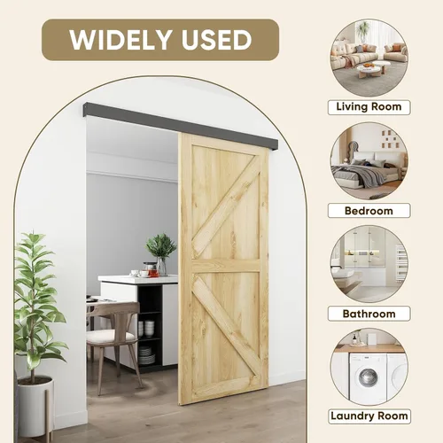 Vista 5 de JUBEST Kit de Herraje para Puerta de Granero de 6 Pies, Herraje de Caja de Aleación de Aluminio, Riel de Puerta Corredera de Baja Altura para Puerta