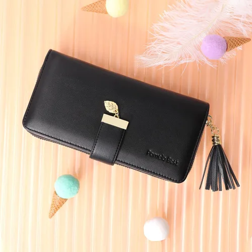 Vista 2 de Carteras RFID para mujer con múltiples ranuras para tarjetas y compartimento para celular, billetera para mujer, Negro, Classic
