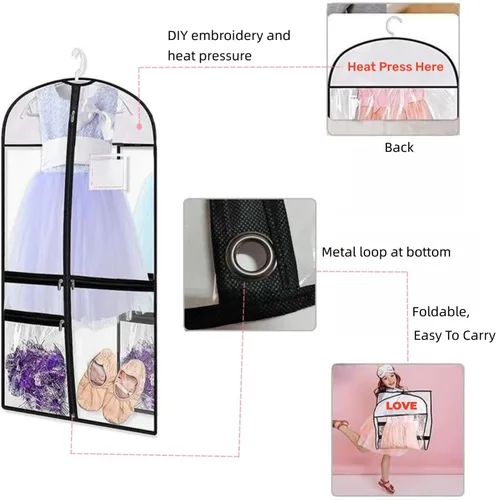 Vista 5 de 1 paquete de bolsas de PVC transparente para disfraz de baile, bolsa de ropa de 39 pulgadas para competiciones de baile, funda de ropa colgante