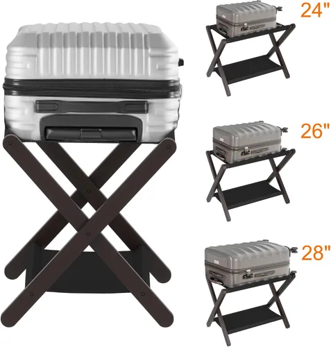 Vista 6 de Heybly HLR010Z1 - Portaequipajes, soporte plegable para maleta con estante de almacenamiento, soporte de equipaje de alta resistencia