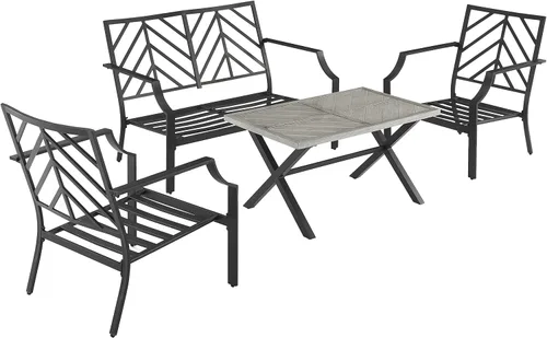 Vista 8 de Crosley Furniture Otto - Juego de muebles de patio de 4 piezas Chevron para exteriores, juegos de conversación para porche, negro mate con cojines