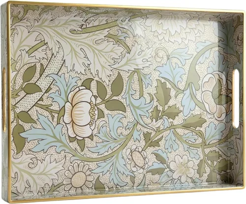 Vista 11 de Bandeja decorativa, bandeja de plástico de mármol con asas, bandeja rectangular de tocador y bandeja para servir para baño, cocina, otomana y mesa