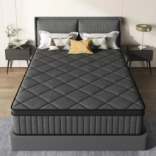 Vista 23 de Colchón negro Queen, colchón híbrido de 10 pulgadas, tamaño Queen, firmeza media con espuma viscoelástica y resortes en bolsillo, funda transpirable