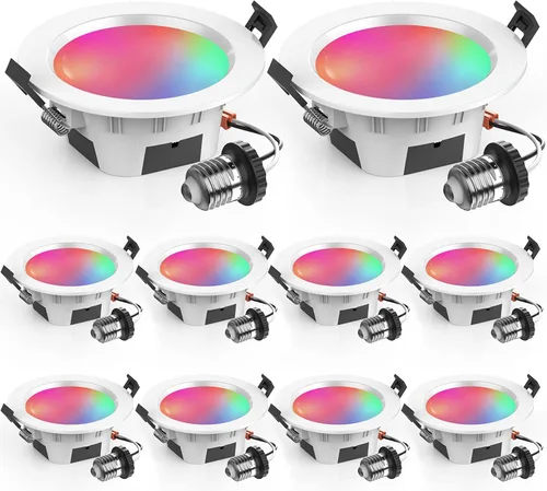 Vista 14 de Luz de lata inteligente de 6 pulgadas, multicolor, atenuada, 2700K-6500K CCT seleccionable, iluminación LED empotrable RGB remota, paquete de 4