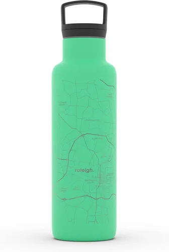 Vista 62 de Well Told Botella de agua aislada con mapa de Washington DC grabado, botella de acero inoxidable grabada (21 onzas, blanco) botella aislada de mapa