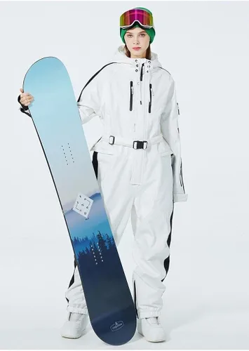Vista 4 de ALSOGO Traje de esquí de una pieza para mujer impermeable aislado con cinturón desmontable para deportes de nieve