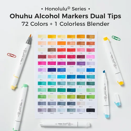 Vista 4 de Ohuhu Marcadores de alcohol con punta de pincel – Juego de marcadores artísticos de doble punta con certificación AP para artistas adultos