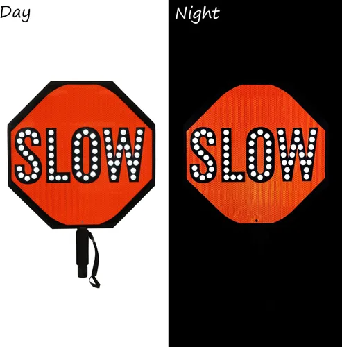 Vista 7 de SmartSign Paleta LED STOP SLOW – Señal de parada lenta reflectante de mano con asa, 18 pulgadas de doble cara, modos de luz LED