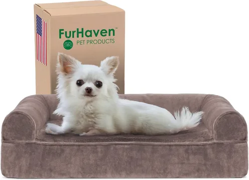 Vista 33 de Furhaven Funda de repuesto para cama de perro, estilo sofá, de pelo sintético y terciopelo, color salvia oscura, talla M