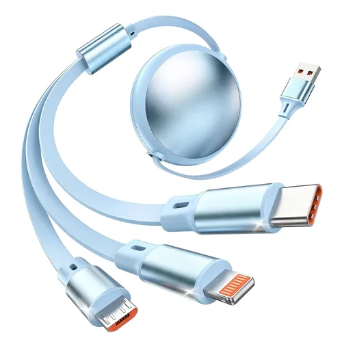 Vista 10 de Cable de carga múltiple 3 en 2, 1 paquete de cargadores retráctiles de 4 pies para todos los dispositivos, adaptador de cable de carga múltiple USBC
