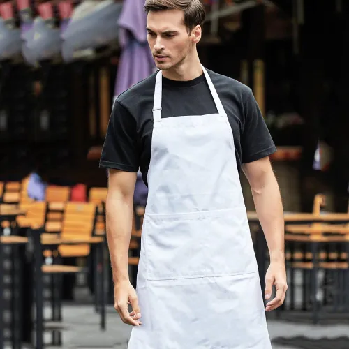 Vista 2 de Delantal blanco, delantal de chef para hombres, mujeres y adultos, disfraz de chef ajustable, delantales largos para mujeres con bolsillos