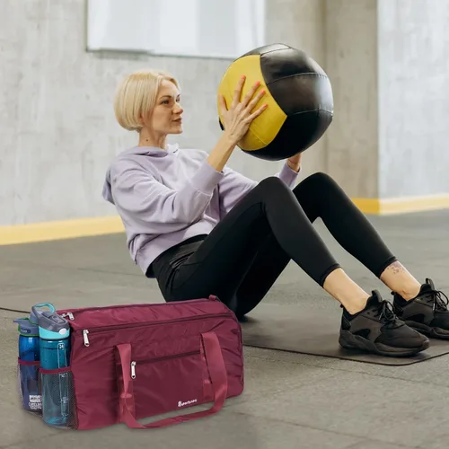 Vista 7 de Bolsa deportiva de gimnasio con bolsillo húmedo y compartimento para zapatos, bolsa de yoga ligera para hombres y mujeres, 2-Wine Red-Nueva versión