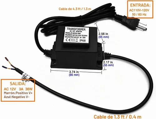 Vista 2 de Transformador de CA impermeable de 12 V 3 A, 36 W, fuente de alimentación LED de 110 V-120 V a 12 V CA, convertidor de voltaje, controlador LED