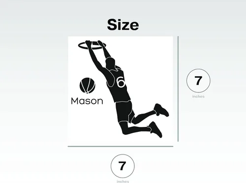 Vista 3 de Calcomanía de pared de jugador de baloncesto Scores a Goal in The Basket – Calcomanía de vinilo con nombre y número del jugador personalizable