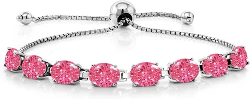 Vista 134 de Gem Stone King Pulsera de plata de ley 925 con piedra natal ovalada de 0.276 x 0.197 in para mujer, totalmente ajustable hasta 9 pulgadas