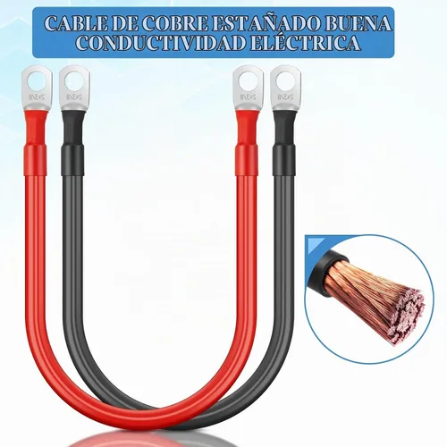 Vista 4 de Hoteam Cable de batería de cobre con terminales de 3/8 pulgadas, rojo y negro, cable inversor de corriente para motocicleta solar, automóvil