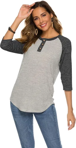 Vista 3 de HOCOSIT - Camiseta básica de verano para mujer con cuello redondo, estilo novio y manga raglán